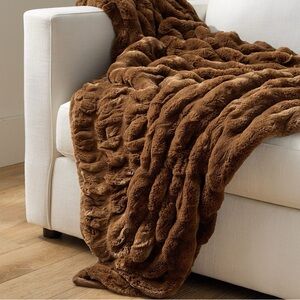 Luxurious Brown Faux Fur Ruched Throw Blanket